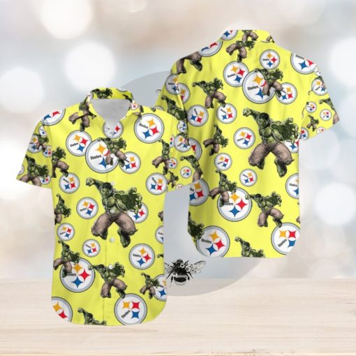 Hulk Marvel Avengers Fashion Hawaiian Button Up Shirt Mens Pittsburgh Steelers