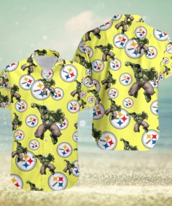 Hulk Marvel Avengers Fashion Hawaiian Button Up Shirt Mens Pittsburgh Steelers