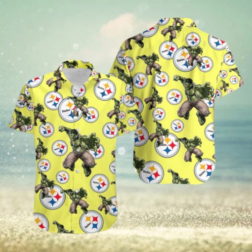 Hulk Marvel Avengers Fashion Hawaiian Button Up Shirt Mens Pittsburgh Steelers