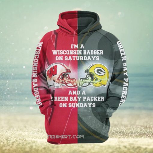 I’m A Wisconsin Badgers On Saturdays And A Green Bay Packers On Sundays 3D Hoodie