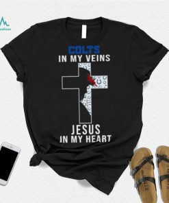 Indianapolis Colts Nfl In My Veins Jesus In My Heart Cross 2024 T Shirt