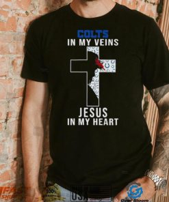 Indianapolis Colts Nfl In My Veins Jesus In My Heart Cross 2024 T Shirt