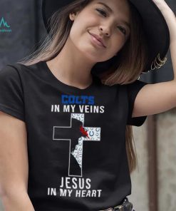 Indianapolis Colts Nfl In My Veins Jesus In My Heart Cross 2024 T Shirt