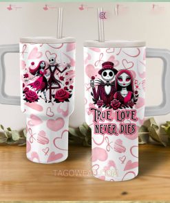 Jack Skellington And Sally True Love Never Dies Valentine 40oz Tumbler With Handle