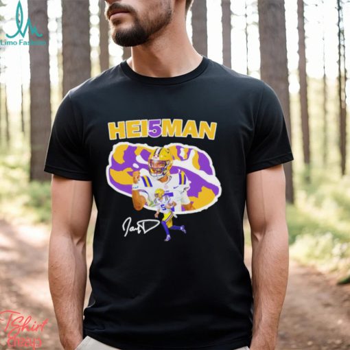 Jayden Daniels hei5man LSU Tigers football signature graphic shirt