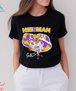 Jayden Daniels hei5man LSU Tigers football signature graphic shirt