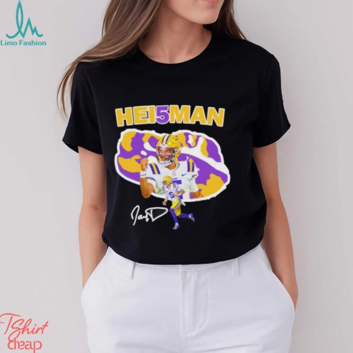 Jayden Daniels hei5man LSU Tigers football signature graphic shirt