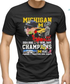 Jim Harbaugh Coach Michigan Wolverines 2024 Rose Bowl Game Champions Helmet Shirt