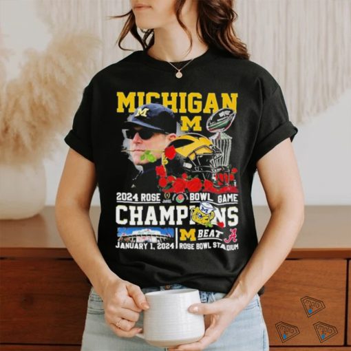 Jim Harbaugh Coach Michigan Wolverines 2024 Rose Bowl Game Champions Helmet Shirt