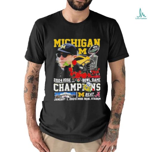 Jim Harbaugh Coach Michigan Wolverines 2024 Rose Bowl Game Champions Helmet Shirt