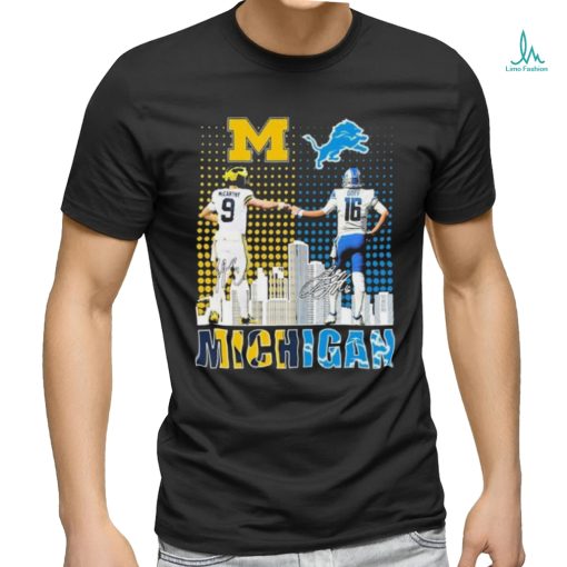 Jj Mccarthy Michigan Wolverines And Jared Goff Detroit Lions Michigan Skyline Sports Signatures Shirt