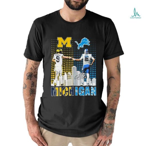 Jj Mccarthy Michigan Wolverines And Jared Goff Detroit Lions Michigan Skyline Sports Signatures Shirt