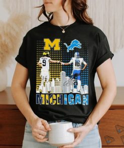 Jj Mccarthy Michigan Wolverines And Jared Goff Detroit Lions Michigan Skyline Sports Signatures Shirt