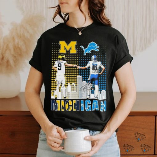 Jj Mccarthy Michigan Wolverines And Jared Goff Detroit Lions Michigan Skyline Sports Signatures Shirt