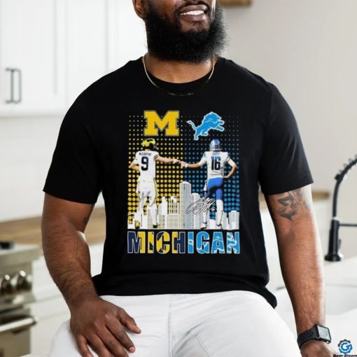 Jj Mccarthy Michigan Wolverines And Jared Goff Detroit Lions Michigan Skyline Sports Signatures Shirt