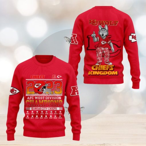 KC Wolf Chiefs Kingdom 2023 AFC West Division Champions Kansas City Chiefs 3D Sweater