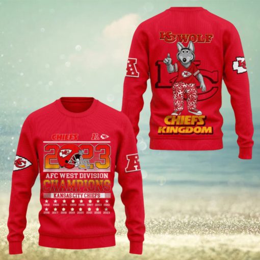 KC Wolf Chiefs Kingdom 2023 AFC West Division Champions Kansas City Chiefs 3D Sweater