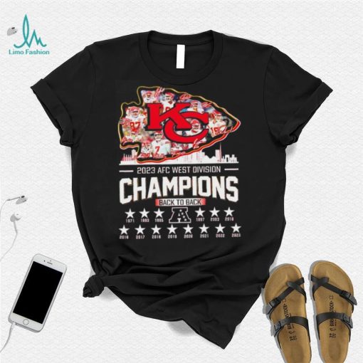 Kansas City Chiefs 2023 AFC west division champions back to back signatures skyline shirt