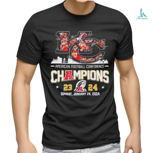 Kansas City Chiefs Logo Players Signatures American Football Conference Champions 2023 2024 Shirt