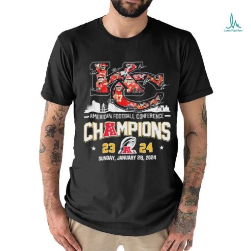 Kansas City Chiefs Logo Players Signatures American Football Conference Champions 2023 2024 Shirt