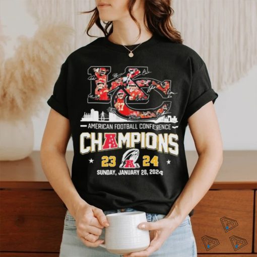 Kansas City Chiefs Logo Players Signatures American Football Conference Champions 2023 2024 Shirt