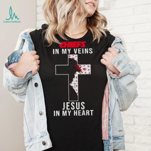 Kansas City Chiefs Nfl In My Veins Jesus In My Heart Cross 2024 T Shirt