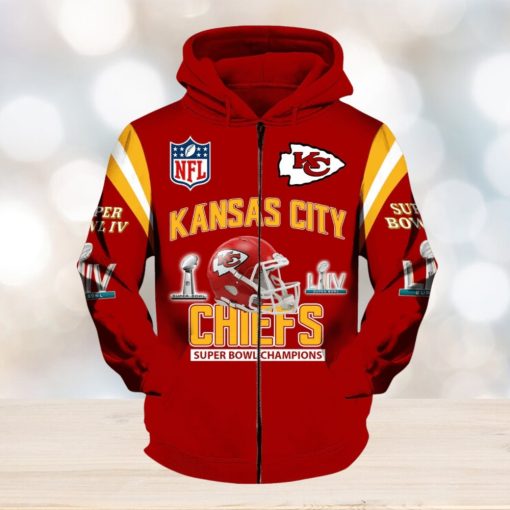 Kansas City Chiefs Zip Super Bowl Champions LIV Red Hoodies Print Full