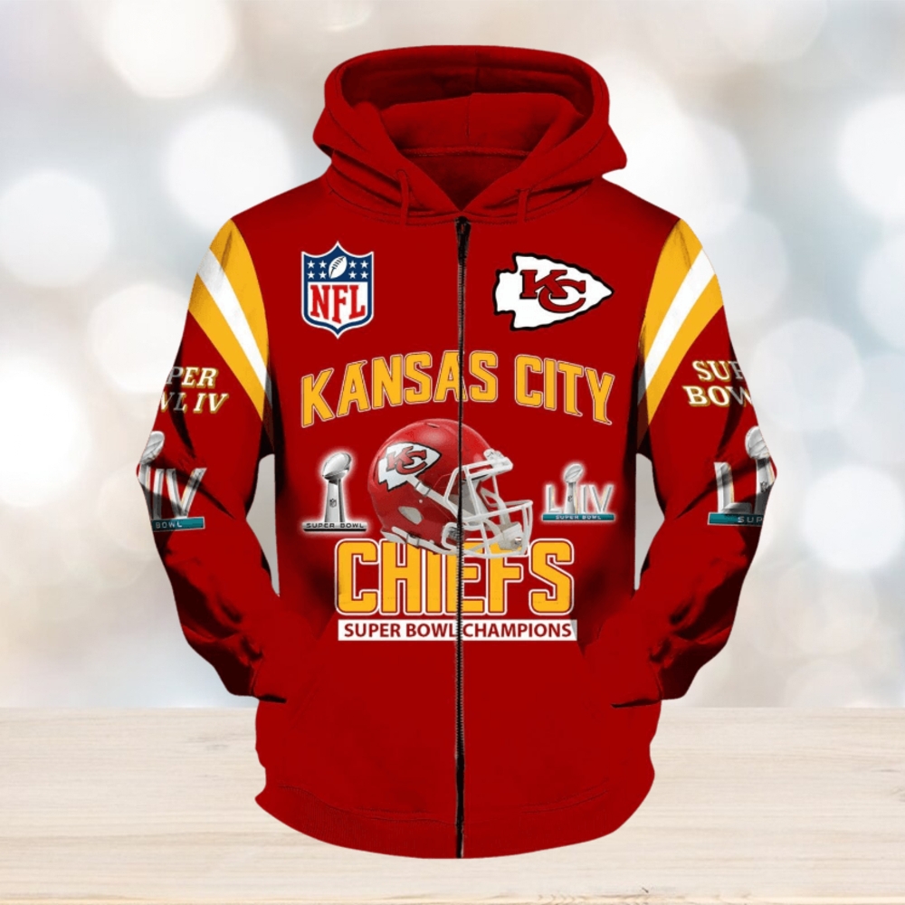 Kansas City Chiefs Zip Super Bowl Champions LIV Red Hoodies Print Full Kansas City Chiefs Zip Super Bowl Champions LIV Red Hoodies Print Full