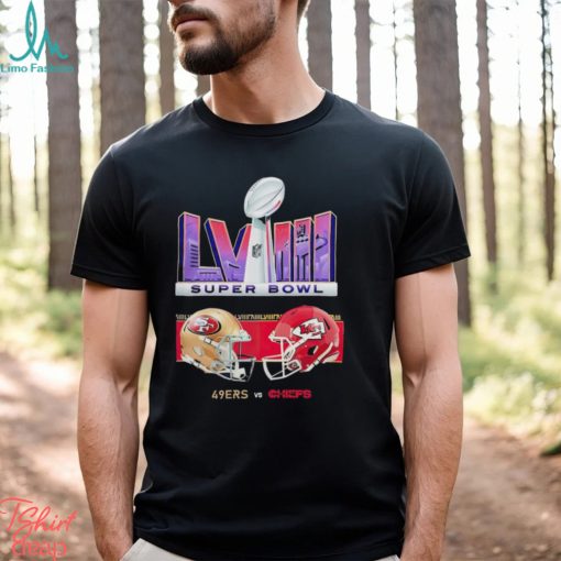 Kansas City Chiefs vs. San Francisco 49ers Super Bowl LVIII Matchup Head To Head Helmet 2024 shirt