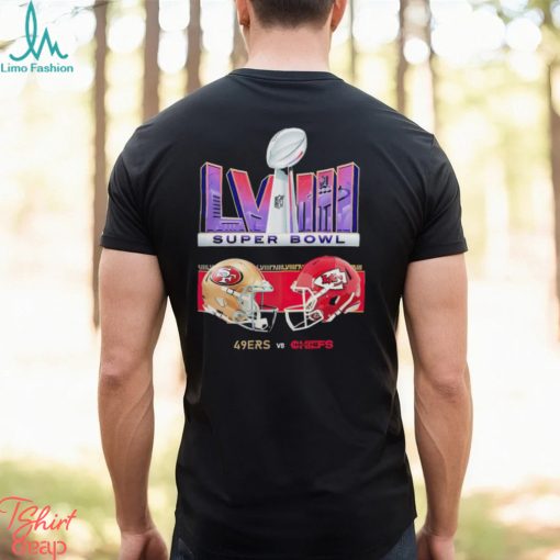 Kansas City Chiefs vs. San Francisco 49ers Super Bowl LVIII Matchup Head To Head Helmet 2024 shirt