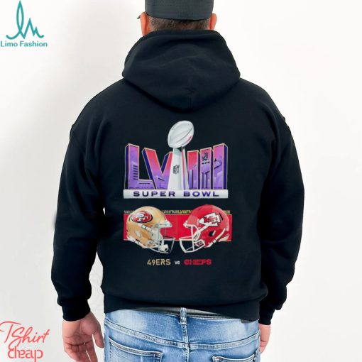 Kansas City Chiefs vs. San Francisco 49ers Super Bowl LVIII Matchup Head To Head Helmet 2024 shirt