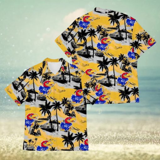 Kansas Jayhawks Sports American Tropical Patterns Collar 3D Hawaiian Shirt For Fans Gifts Aloha Beach