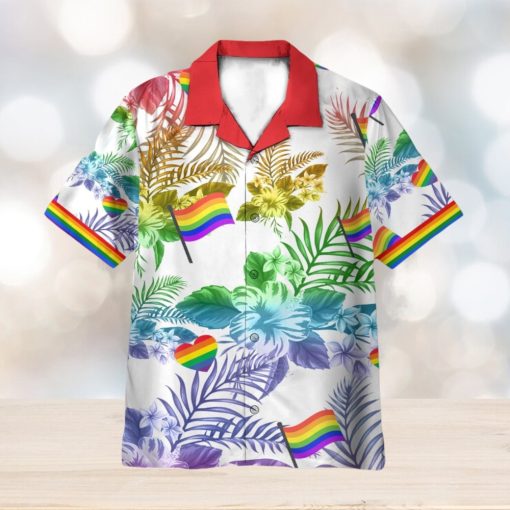 LGBT Flag Tropical Leaves Pattern 3D Hawaiian Shirt Summer Vaction Gift