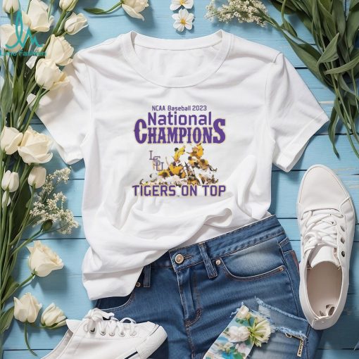 LSU Tigers Grey 2023 CWS National Champs Dog Pile Tigers on Top Shirt