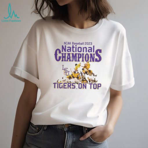 LSU Tigers Grey 2023 CWS National Champs Dog Pile Tigers on Top Shirt