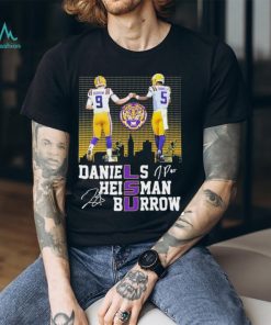 LSU Tigers Heisman Jayden Daniels Joe Burrow City Skyline Signatures T Shirt, hoodie, sweater, long sleeve and tank top LSU Tigers Heisman Jayden Daniels Joe Burrow City Skyline Signatures T Shirt