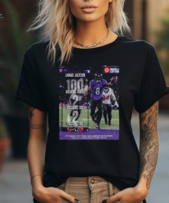Lamar Jackson Baltimore Ravens The Third Career 100 Rush Yard Game In The Playoffs Most By A Quarterback In NFL History MVP Of The Divisional Round 2024 Classic T Shirt