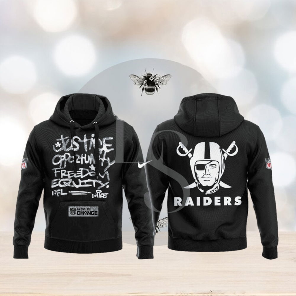 Las Vegas Raiders NFL Justice Opportunity Equity Freedom Hoodie 3D Las Vegas Raiders NFL Justice Opportunity Equity Freedom Hoodie 3D