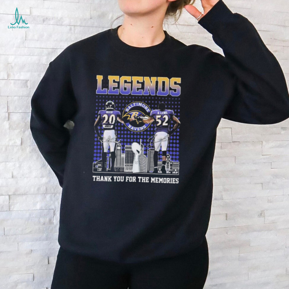 Legends Ed Reed and Ray Lewis Baltimore Ravens Skyline signatures thanks shirt Legends Ed Reed and Ray Lewis Baltimore Ravens Skyline signatures thanks shirt