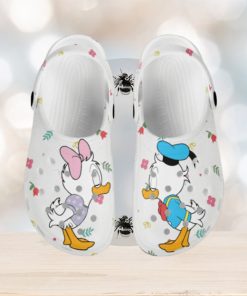Little Donald Daisy Kissing White Pattern Disney Graphic Cartoon Crocs Shoes
