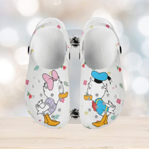 Little Donald Daisy Kissing White Pattern Disney Graphic Cartoon Crocs Shoes