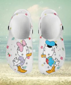 Little Donald Daisy Kissing White Pattern Disney Graphic Cartoon Crocs Shoes