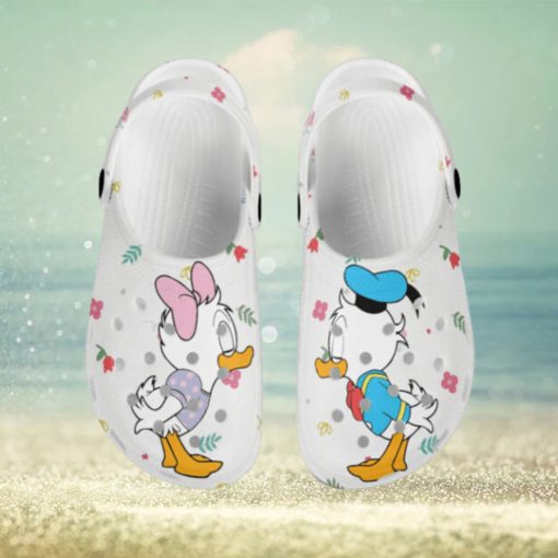 Little Donald Daisy Kissing White Pattern Disney Graphic Cartoon Crocs Shoes