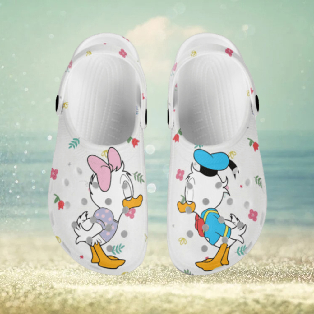 Little Donald Daisy Kissing White Pattern Disney Graphic Cartoon Crocs Shoes Little Donald Daisy Kissing White Pattern Disney Graphic Cartoon Crocs Shoes