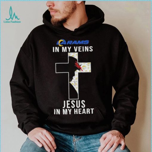 Los Angeles Rams NFL In My Veins Jesus In My Heart Cross 2024 T Shirt