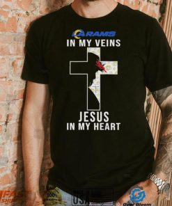 Los Angeles Rams NFL In My Veins Jesus In My Heart Cross 2024 T Shirt