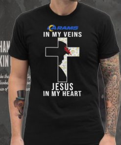 Los Angeles Rams NFL In My Veins Jesus In My Heart Cross 2024 T Shirt