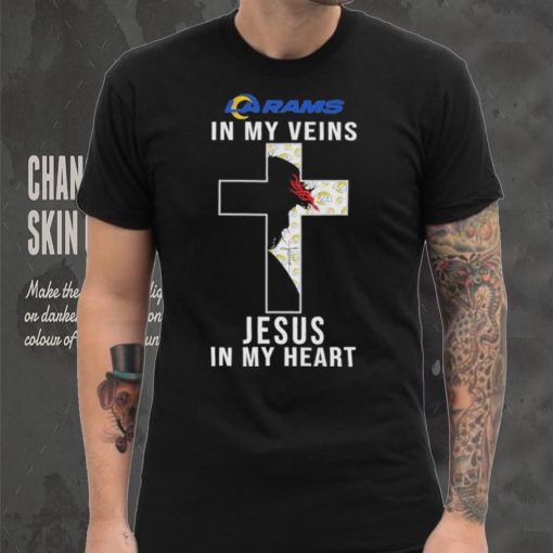 Los Angeles Rams NFL In My Veins Jesus In My Heart Cross 2024 T Shirt