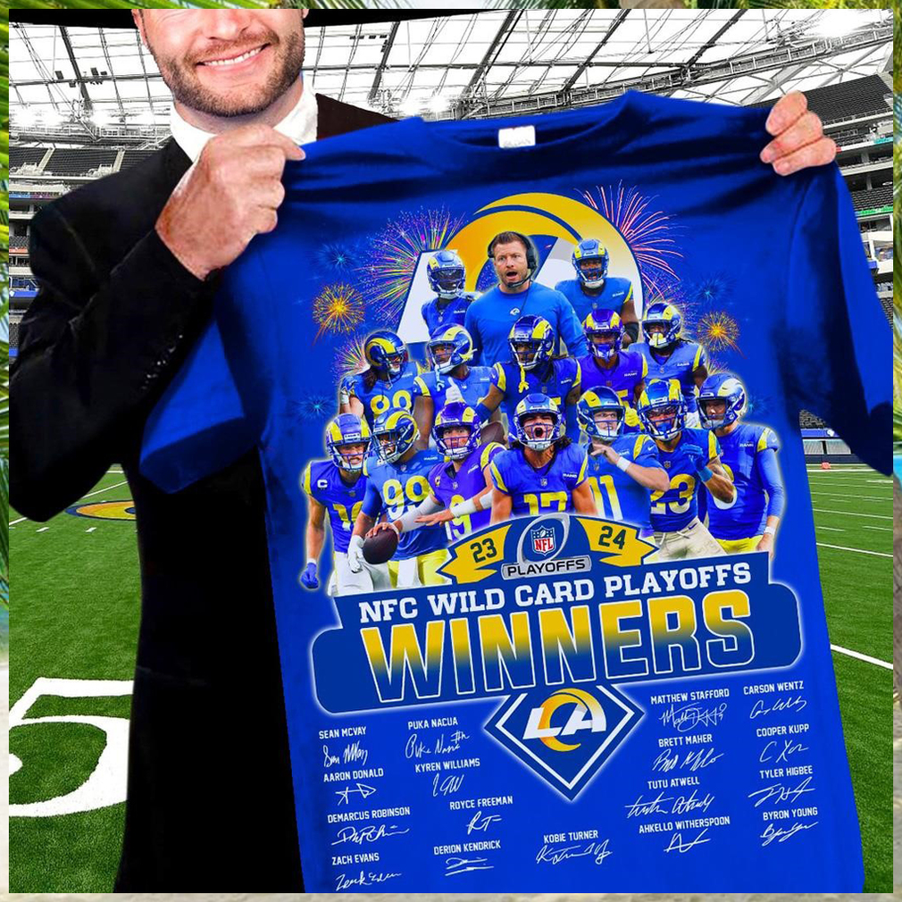 Los angeles rams 2023 2024 nfl wild card playoffs winners team player signature shirt Los angeles rams 2023 2024 nfl wild card playoffs winners team player signature shirt