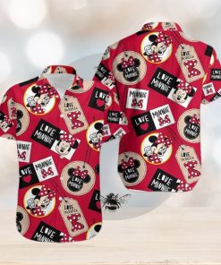 Love Minnie Disney Mickey Mouse Red Button Down Soft Hawaiian Shirts